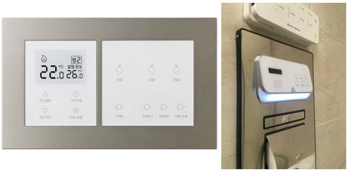 조명지연시스템 사진(왼쪽)과 LED조명 욕실폰 사진(오른쪽). (사진=현대건설)